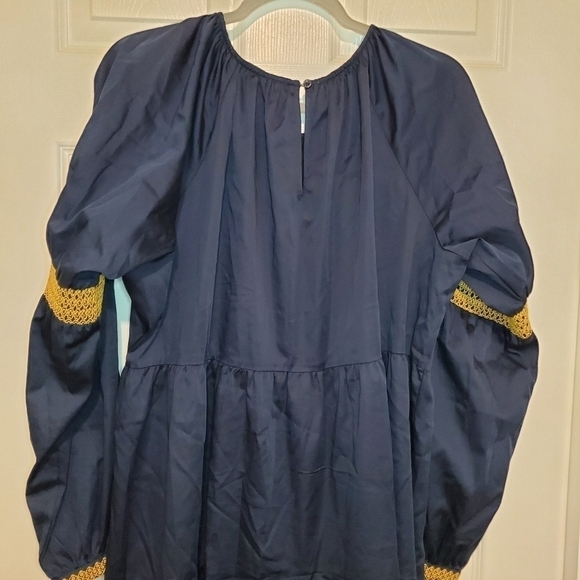 Elizabeth and James Navy Blue Peasant Tiered Dress Embroidered Long Sleeve - Picture 8 of 12